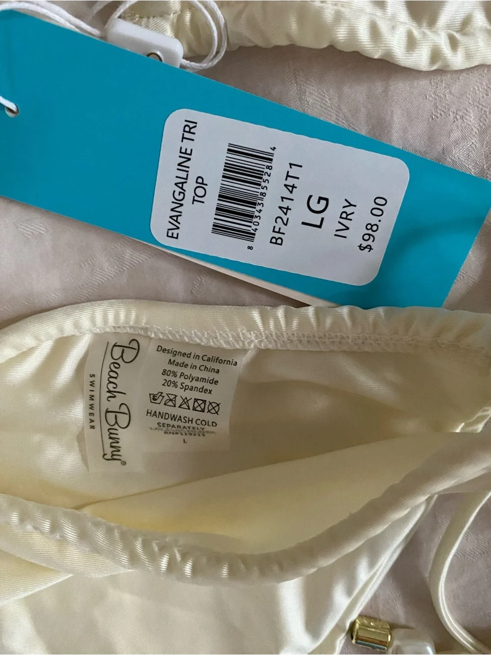 Beach Bunny Evangeline Ivory Triangle Bikini set NWT L